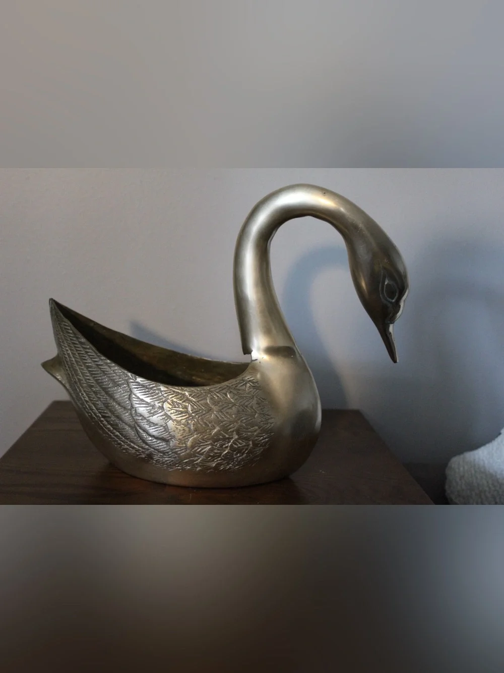 Vintage 1970s extra large Brass Swan Planters set of 2